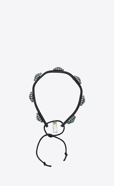 Multi-cabochon knotted bracelet in leather and metal